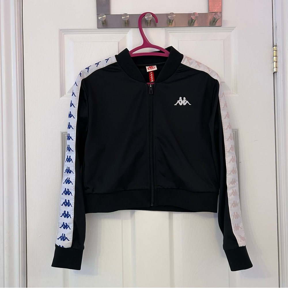 Kappa Black Jacket with Logo Sleeve Stripes